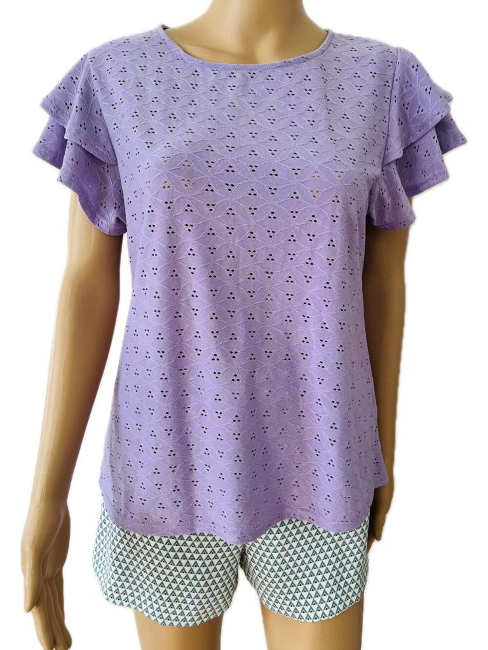 Women Fashion Summer Ruffle Sleeve Blouse - Lavender, S